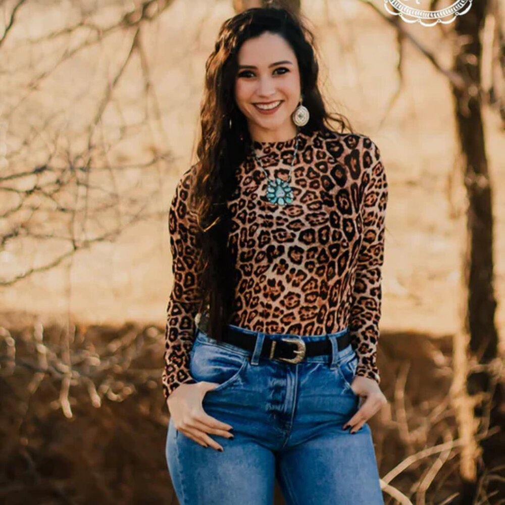 Leopard Mesh Long Sleeve Top